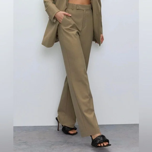 Aritzia Babaton Khaki Agency Pant Wool Trousers High Rise Size 4 - Picture 2 of 11